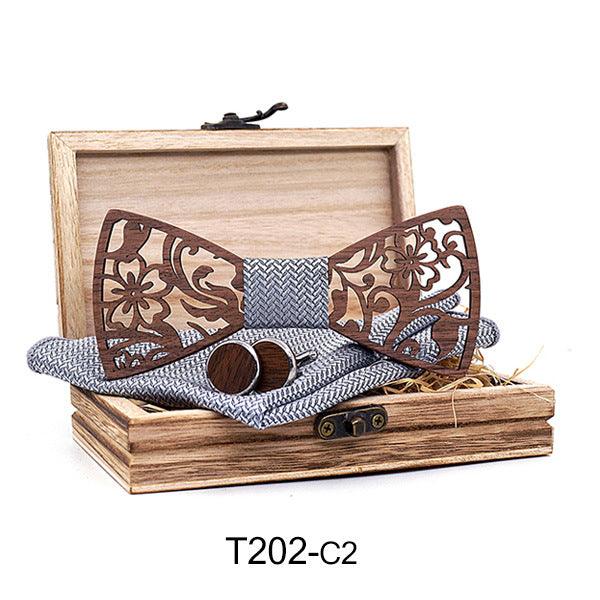 Hollow Craft Fashion Bow Tie Cufflinks Pocket Square Set - MRSLM