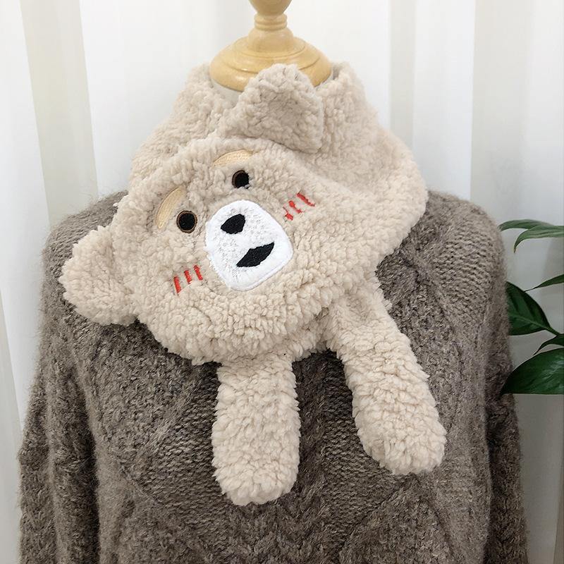 Winter Women Novelty Warm Cute Bear Plush Scarf Lamb Wool - MRSLM