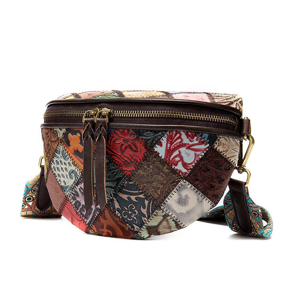 Leather ethnic stitching crossbody bag - MRSLM