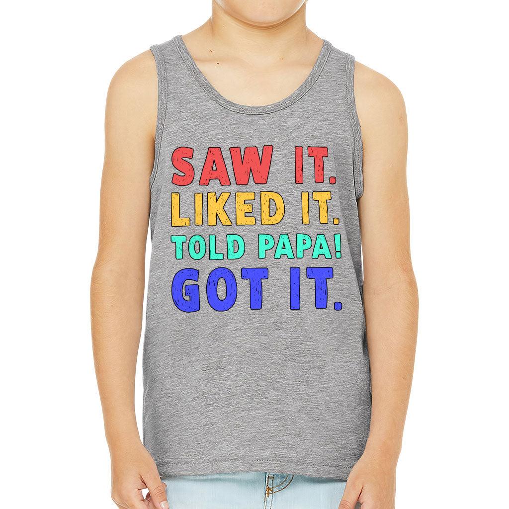 Saw It Liked It Kids' Jersey Tank - Colorful Sleeveless T-Shirt - Best Design Kids' Tank Top - MRSLM