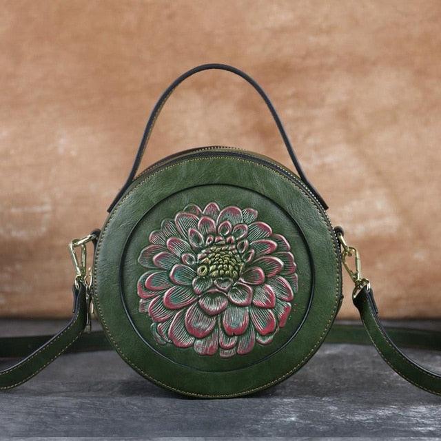 Vintage Embossed Small Round Bag, Shoulder Messenger Bag, Zipper Large-capacity Handbag - MRSLM