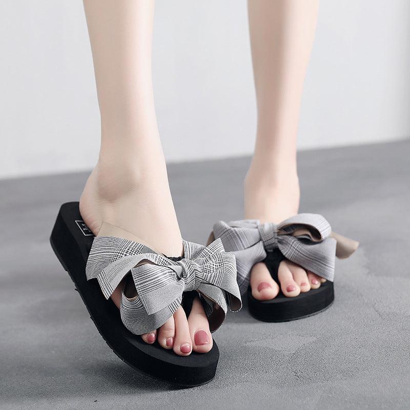 Women's Cake Thick Bottom All-match Big Bow Cute Flip Flops - MRSLM