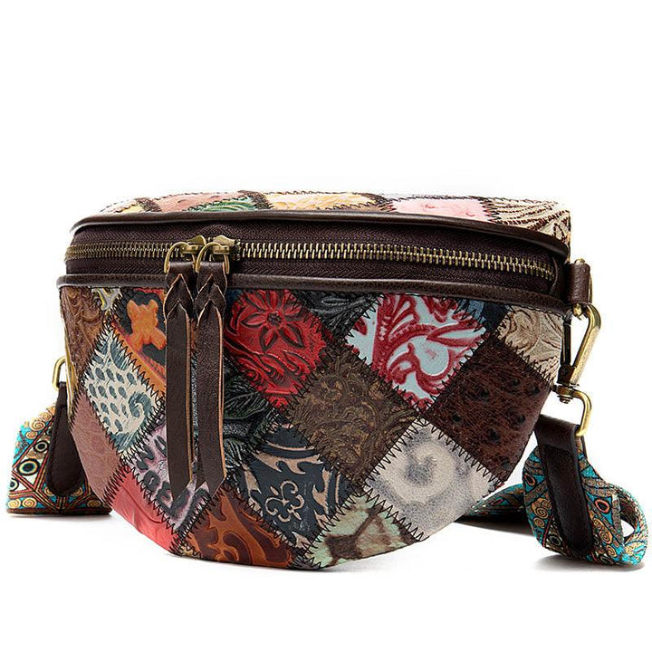 Leather ethnic stitching crossbody bag - MRSLM