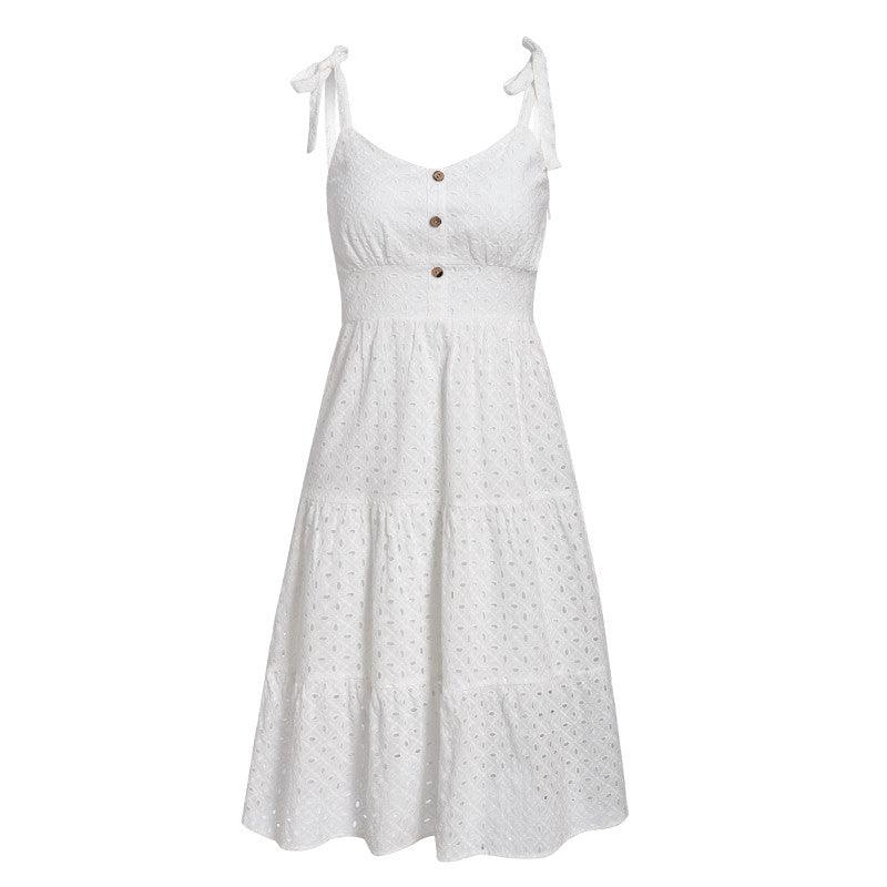 Bowknot shoulder embroidered women's dress - MRSLM