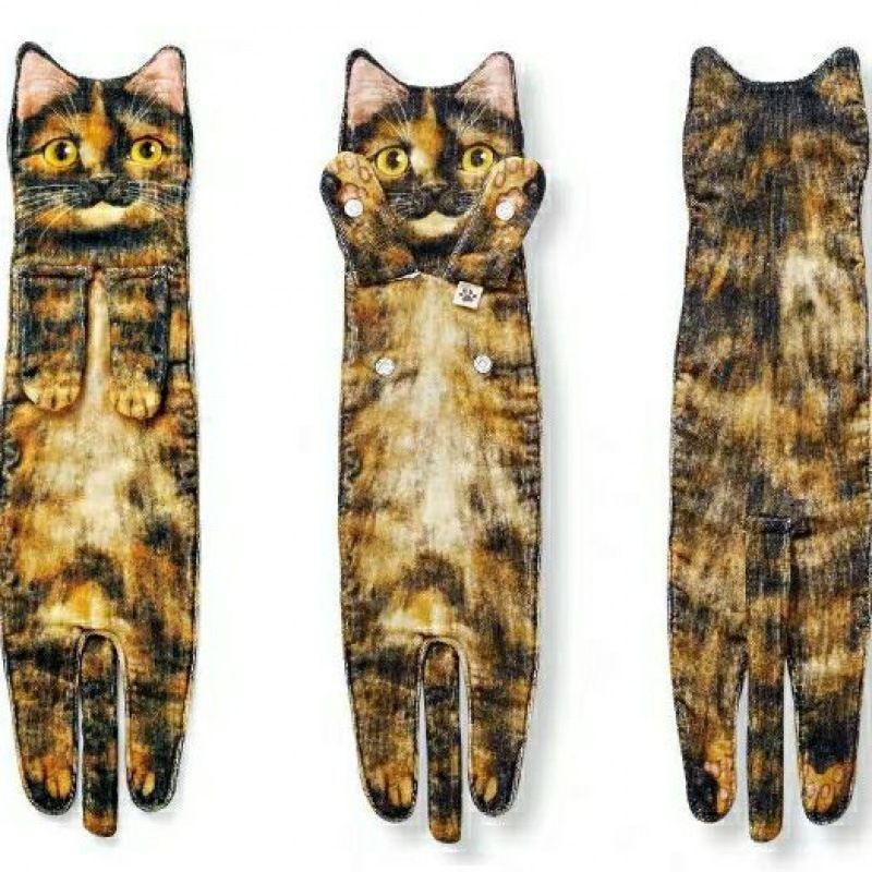 Cat Hand Towels Long Cat Shape Wipe Handkerchiefs Bath Towels For Bathroom Kitchen - MRSLM