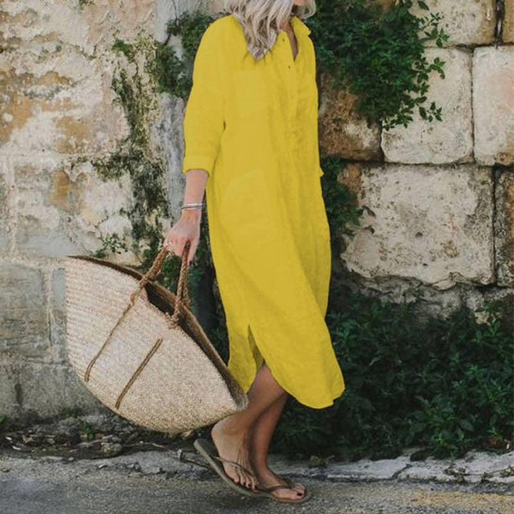 Elegant Solid Color Slit Dress Long Shirt Dress - MRSLM