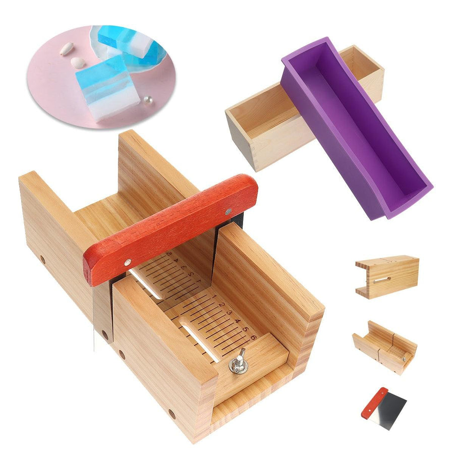 Soap Loaf Making Cutting Molds Kit with Silicone Mold Wooden Cutter Mold Stainless Steel Cutters Slice - MRSLM