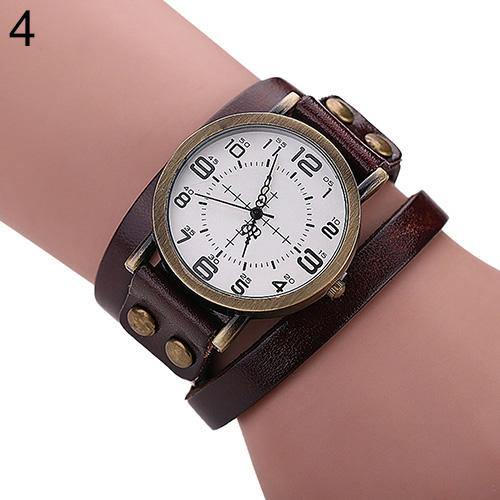 Unisex Retro Style Multi-Layers Leather Strap Bangle Wrap Bracelet Wrist Watch - MRSLM