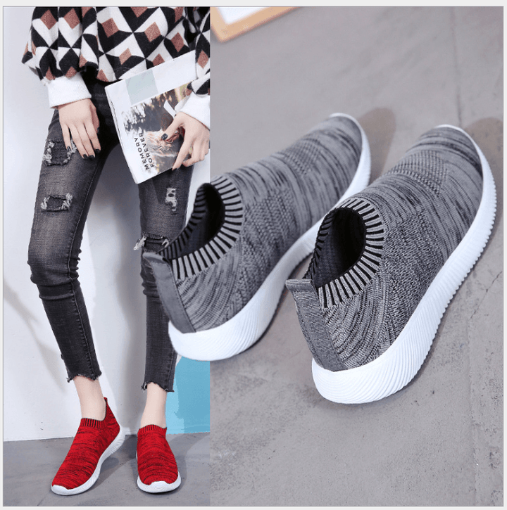 Spring new low help female flying woven mesh round head flat with single shoes deep mouth set foot comfortable flat bottom large code tide - MRSLM