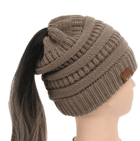 High Bun Ponytail Beanie Hat Chunky Soft Stretch Cable Knit Warm Fuzzy Lined Skull Beanie Acrylic Hats Men And Women - MRSLM