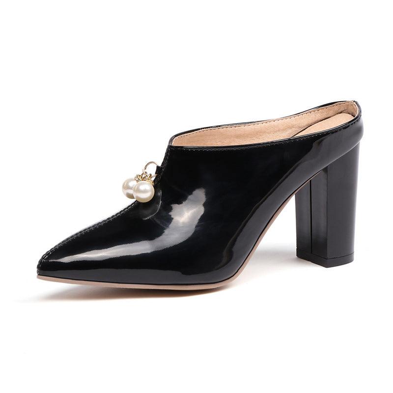 Pearl Pointed Toe Sandals Slip-ons Toe Toe Block Heel Women's Shoes - MRSLM