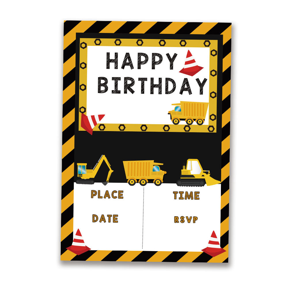 Construction Birthday Invitations Set