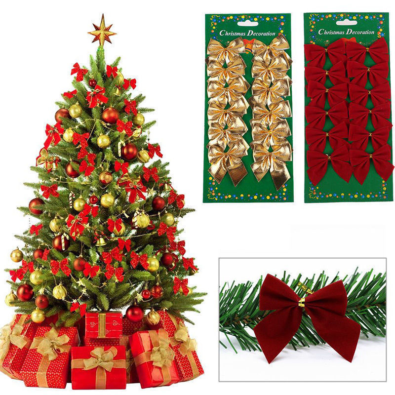 Set of 12 Christmas Bowknot Shaped Ornaments