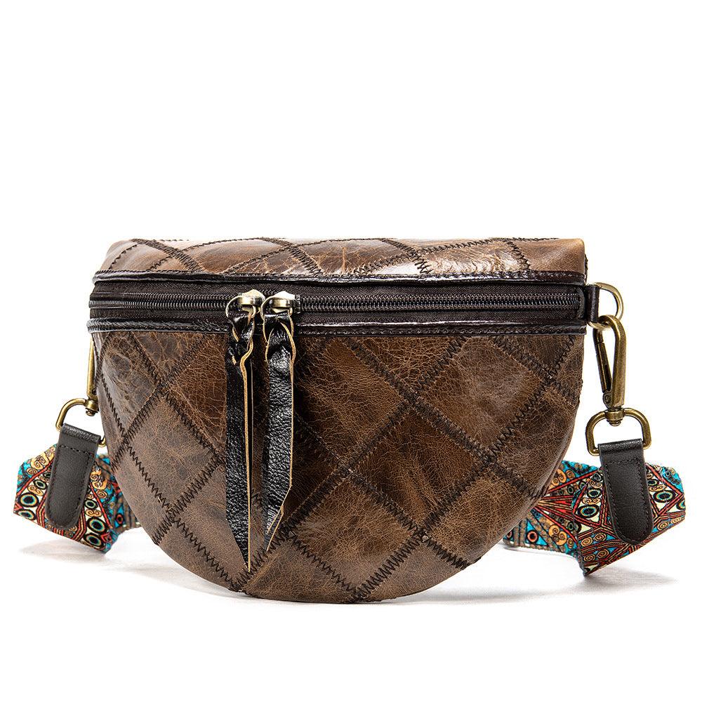 Leather ethnic stitching crossbody bag - MRSLM