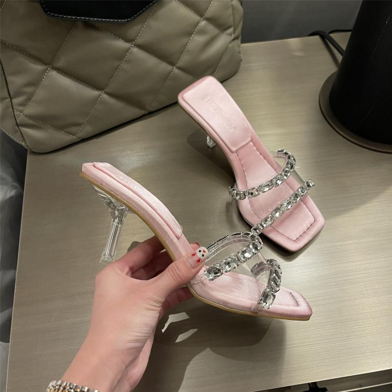 Women's Rhinestone Strap Sheer High Heel Sandals - MRSLM