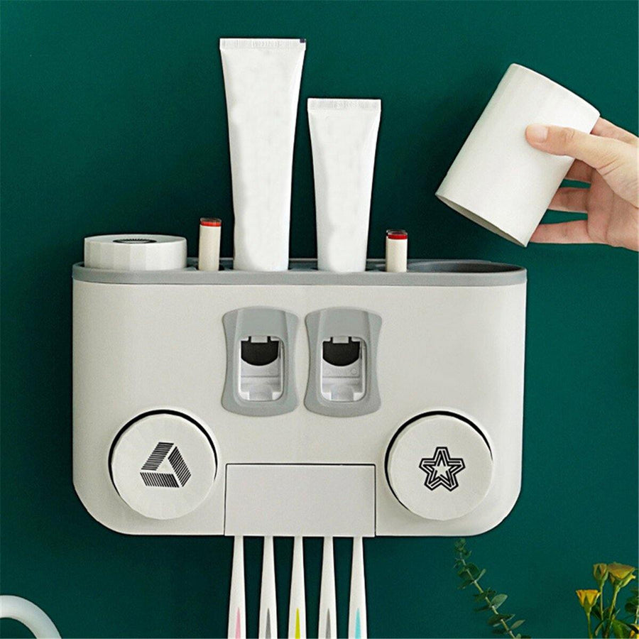 Perforation-free Wall-mounted Multifunctional Plastic Four-cup Toothbrush Holder Set - MRSLM
