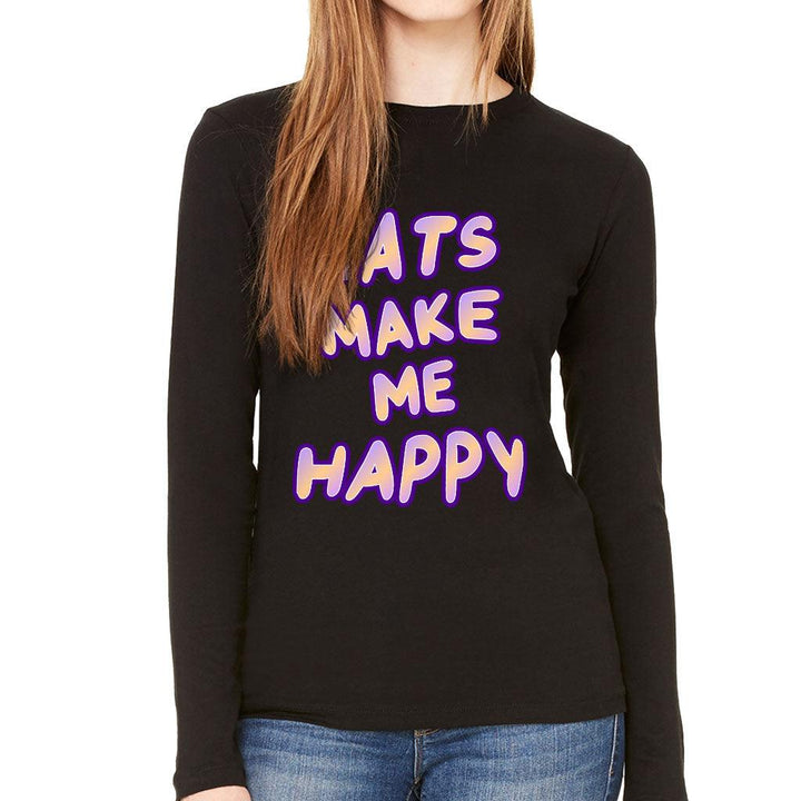 Cats Make Me Happy Women's Long Sleeve T-Shirt - Cute Long Sleeve Tee - Best Design T-Shirt - MRSLM