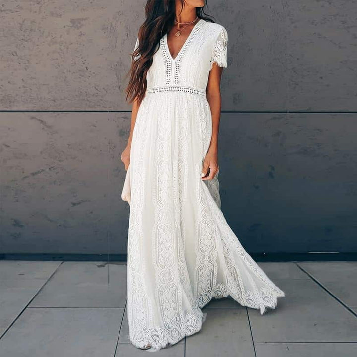 Women's White Lace Maxi Dress