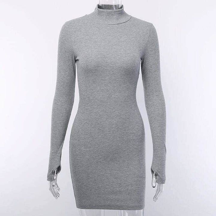 Women's Ribbed Knitted Turtleneck Mini Dress