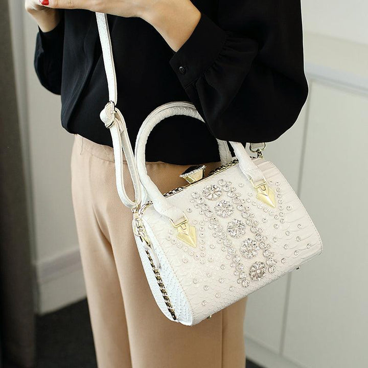 Women's Diamond-studded Single-shoulder Messenger Snake Print Lock Bag - MRSLM