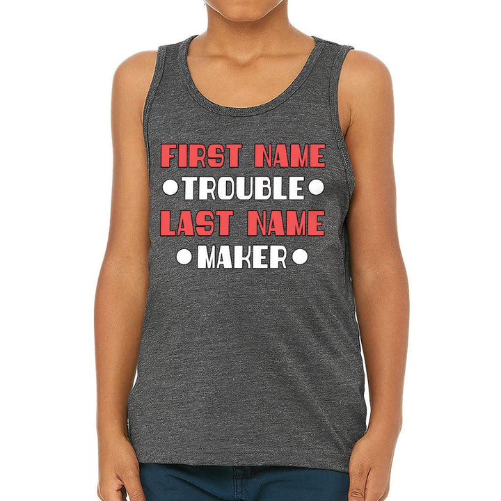 Trouble Maker Kids' Jersey Tank - Funny Sleeveless T-Shirt - Cool Kids' Tank Top - MRSLM