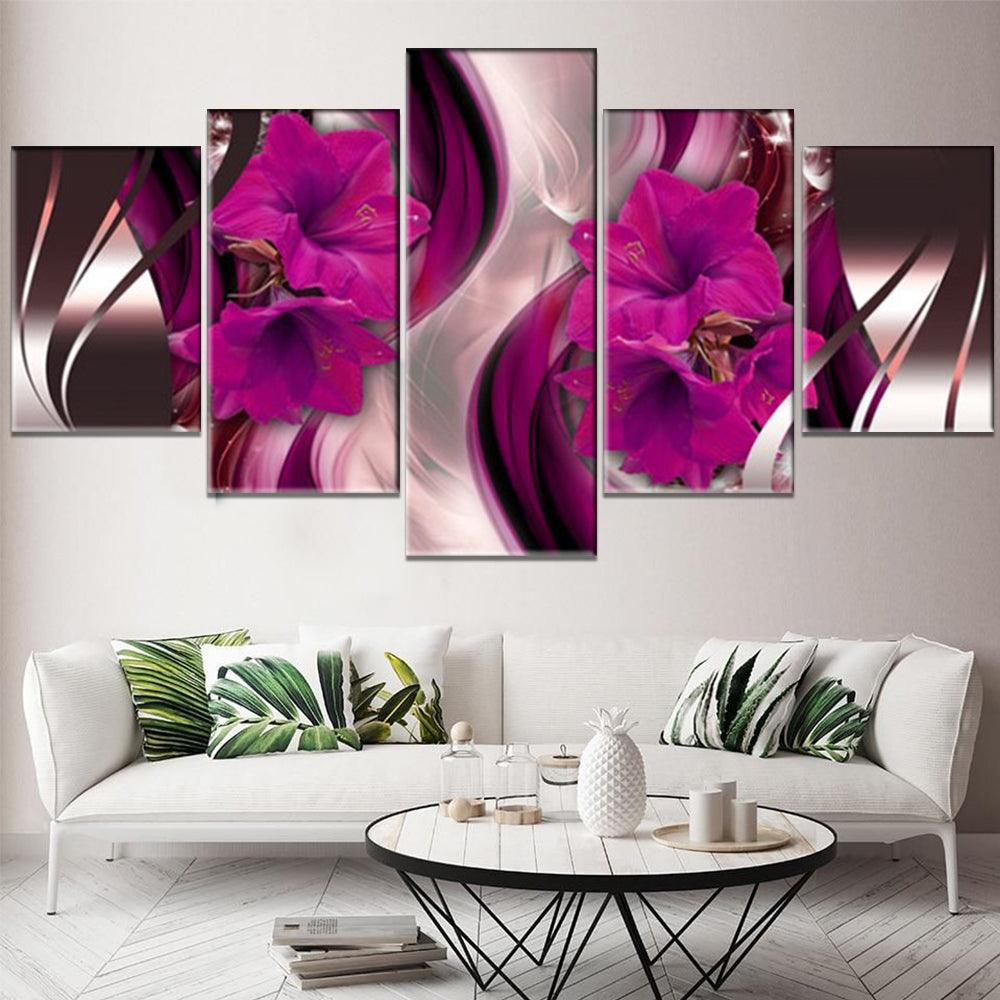 5Pcs Canvas Print Paintings Flowers Wall Decorative Print Art Pictures Frameless Wall Hanging Decorations for Home Office - MRSLM