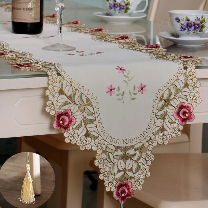Table Runner Flower Desk Cover With Tassel Wedding Birthday Party Decor - MRSLM