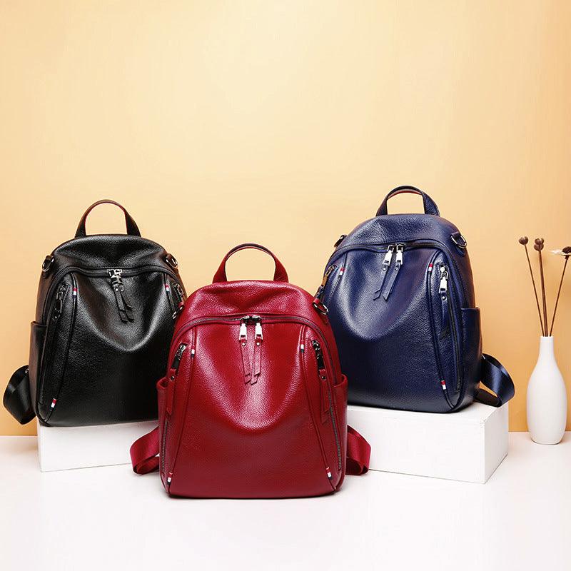 First Layer Cowhide Double Zipper Large Capacity Versatile Travel Backpack - MRSLM