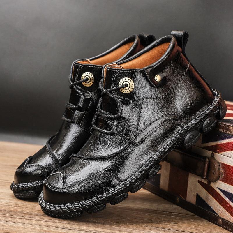 Tooling High-top Cross-border Large Size Men's Toe Top Layer Cowhide Men's Casual Leather Shoes - MRSLM