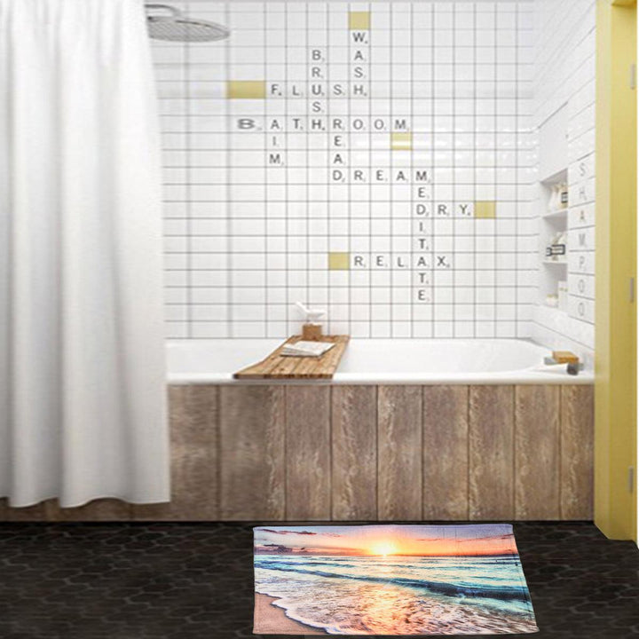 Ocean Beach Sunset Polyester Waterproof Bathroom Shower Curtain Mat Set Decor - MRSLM