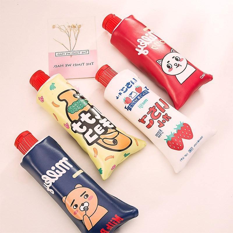 New Korean Cartoon Toothpaste Shape Pencil Case With Sharpener Stationery Storage Organizer Bag - MRSLM