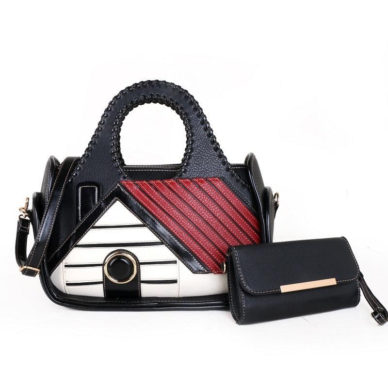 Women's Patchwork House Pattern Handbag One Shoulder Crossbody Briefcase - MRSLM