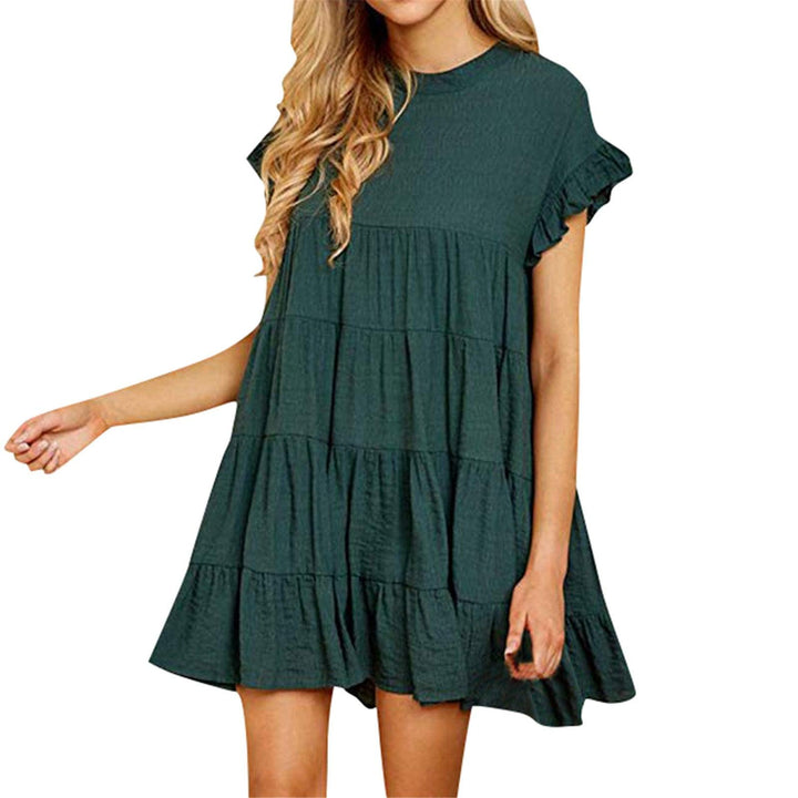 Round neck short sleeve pleated stitching big dress - MRSLM