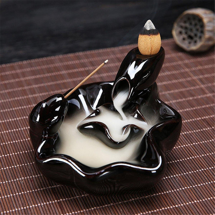 6 Style Buddhist Incense Burner Smoke Backflow Ceramic Glaze Censer Cone Holder - MRSLM