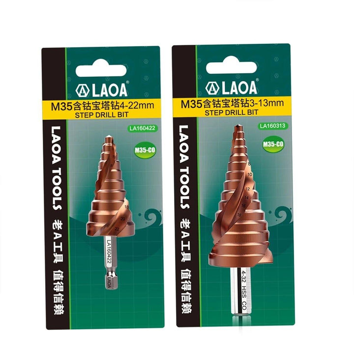LAOA 3-13mm 4-22mm 4-32mm Pagoda Step Drill Bit HSS-CO M35 Hex Triangle Spiral Grooved Wood Metal Hole Cutter Drilling Tools Set - MRSLM