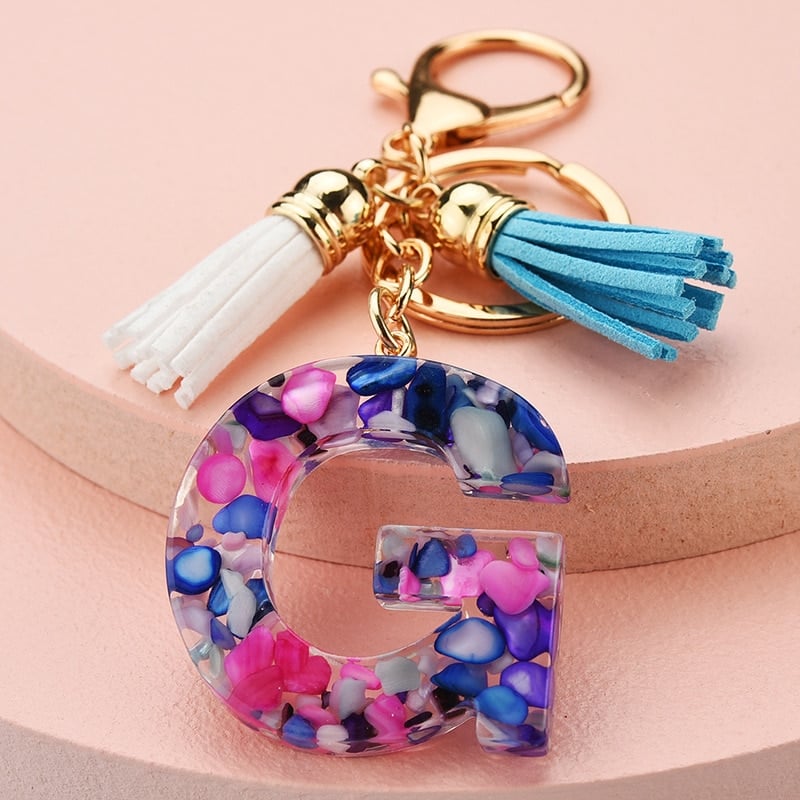 Colorful Resin Letter Key Ring with Tassel