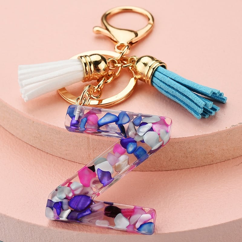 Colorful Resin Letter Key Ring with Tassel