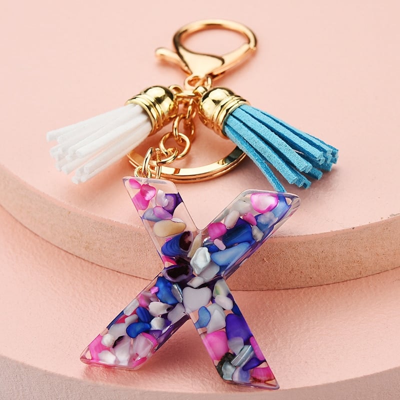 Colorful Resin Letter Key Ring with Tassel