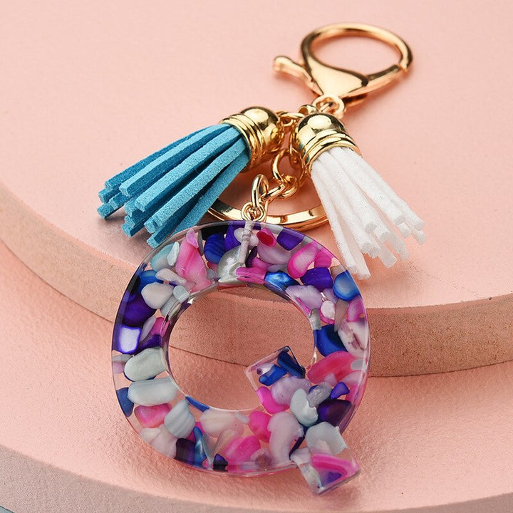 Colorful Resin Letter Key Ring with Tassel