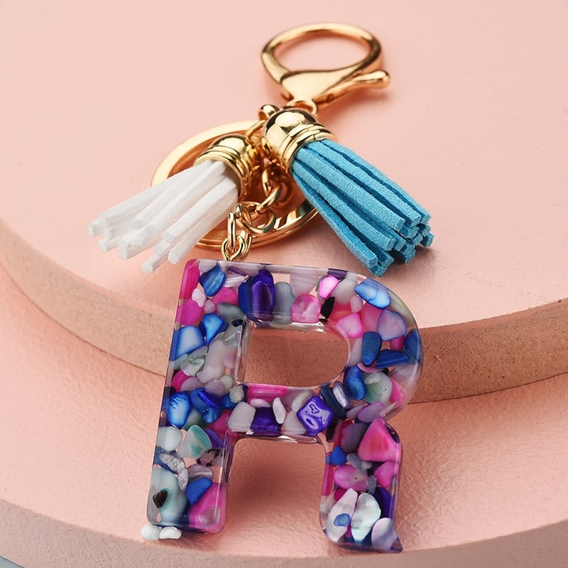 Colorful Resin Letter Key Ring with Tassel