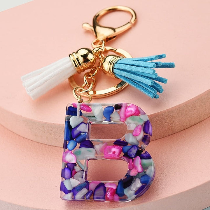 Colorful Resin Letter Key Ring with Tassel