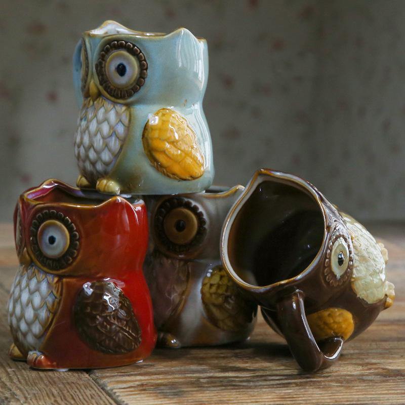 Creative Colorful Ceramic Crafts Owl Shaped Cup Drinking Water Cup Ceramic Cup - MRSLM