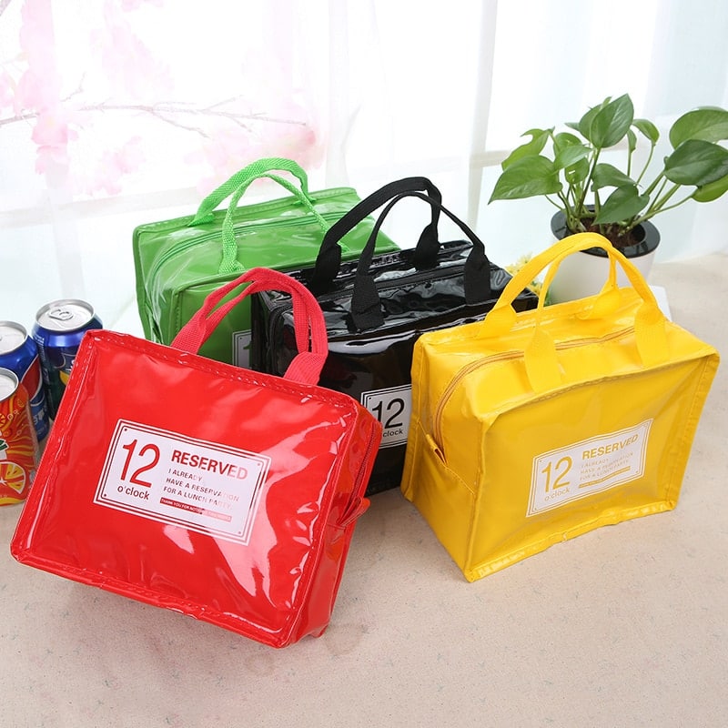 Solid Color Insulated Leather Lunch Bag