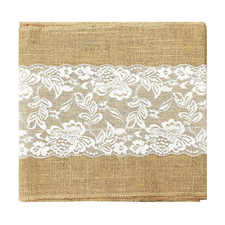Vintage Hessian Natural Burlap Jute Lace Table Runner Fabric Wedding Party Decor Tablecloth - MRSLM