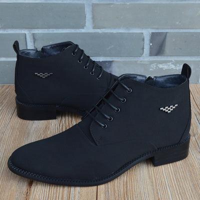 Fashion Business Casual Leather Shoes Men's Pointed Toe Short Martin Boots - MRSLM