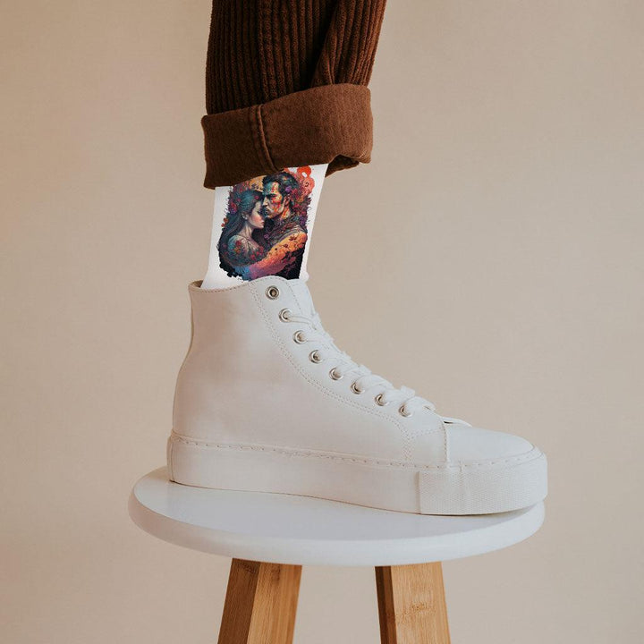 Floral Print Socks - Love Novelty Socks - Graphic Crew Socks - MRSLM