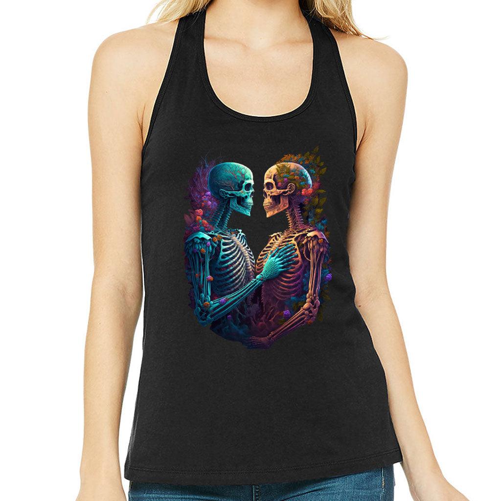 Skeleton Couple Women's Racerback Tank - Floral Tank Top - Printed Workout Tank - MRSLM