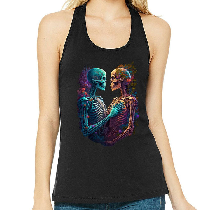 Skeleton Couple Women's Racerback Tank - Floral Tank Top - Printed Workout Tank - MRSLM