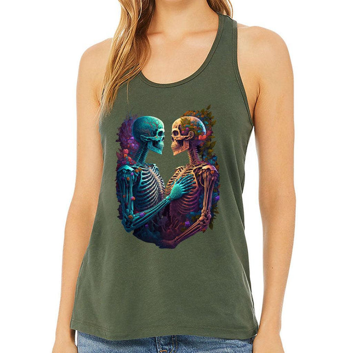 Skeleton Couple Women's Racerback Tank - Floral Tank Top - Printed Workout Tank - MRSLM