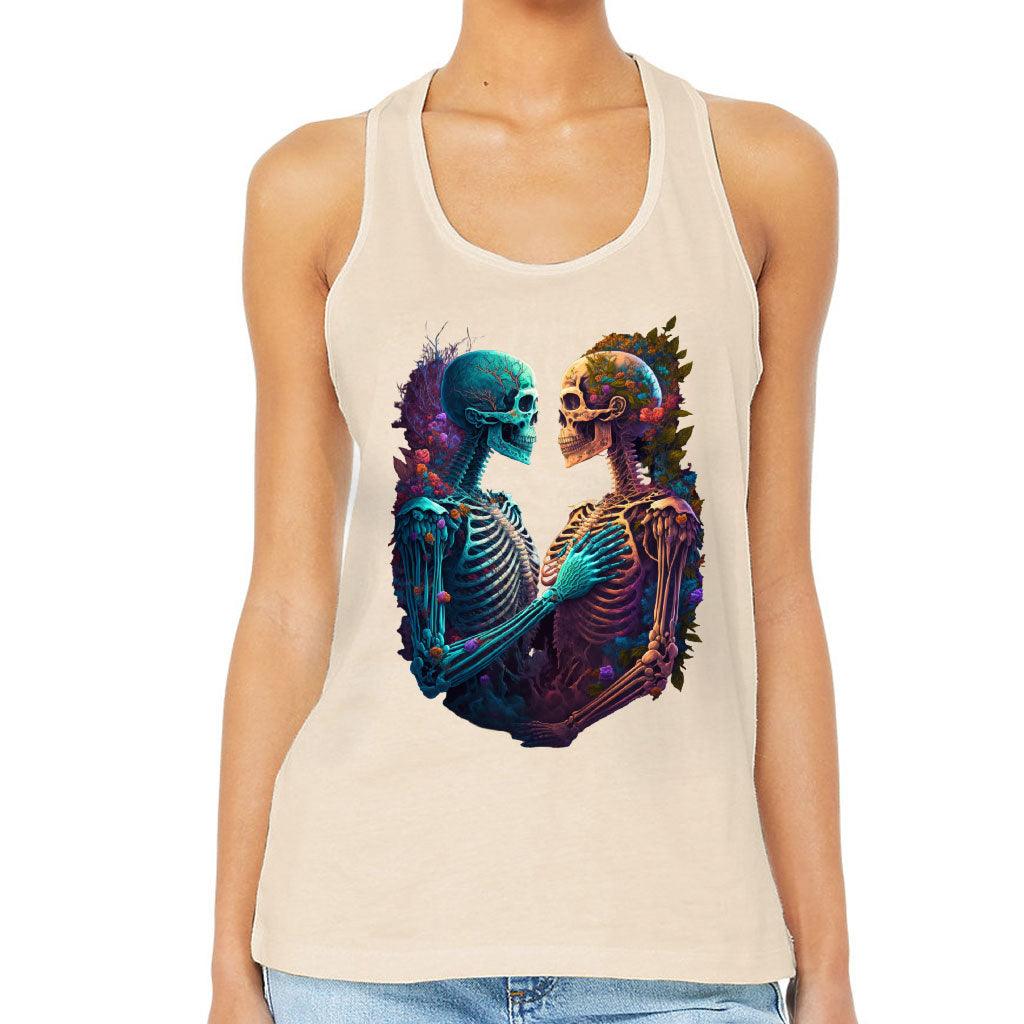 Skeleton Couple Women's Racerback Tank - Floral Tank Top - Printed Workout Tank - MRSLM